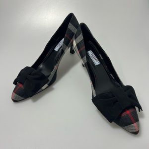 Prada Plaid Pumps Heels with Bow Black Red Women’s EU 39.5/US 9.5